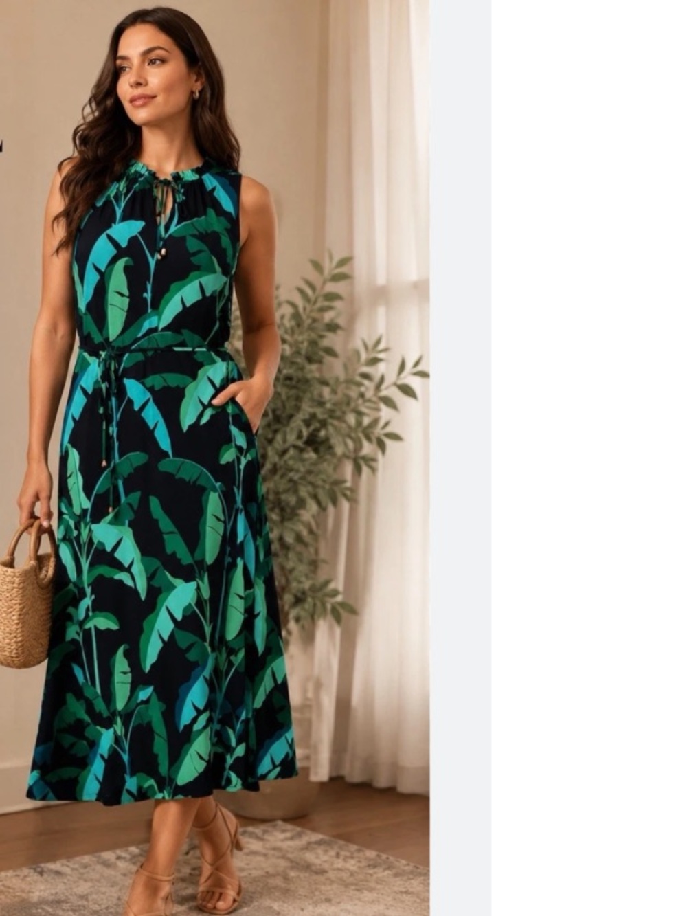 NWT Tommy Hilfiger Tropical Green and Teal Leaf Print Dress Size 2